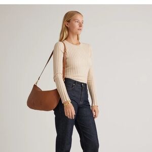 Quince Italian Leather Convertible Crescent Handwoven Shoulder Bag NWT